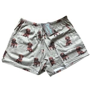 NWTS Comfies Dachshund Dog Print Pajama Shorts Gray Cotton Blend Womens Large